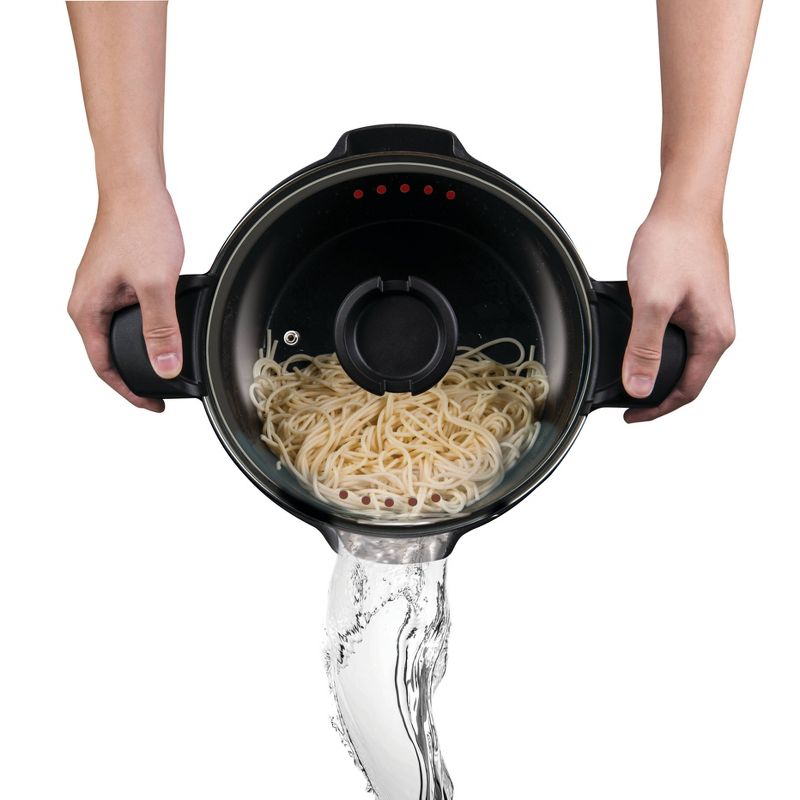 MasterPan 5qt Stock N' Pasta Pot with Handles and Easy Pour Strainer Glass Lid Black