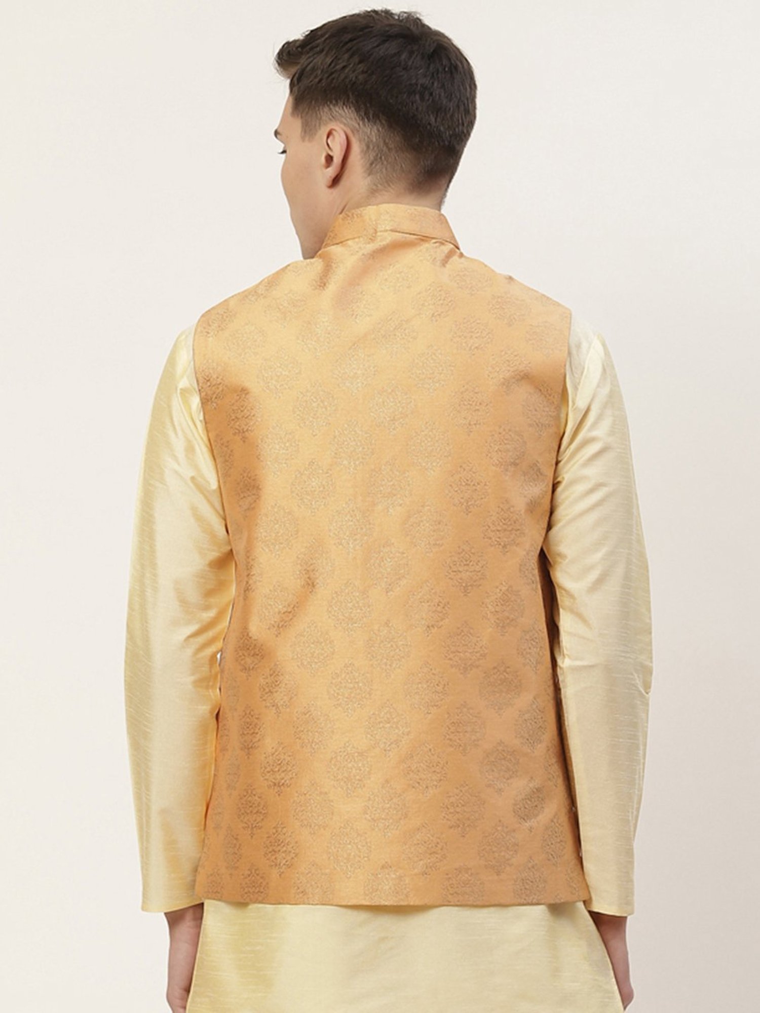 Jompers Peach Regular Fit Printed Nehru Jacket