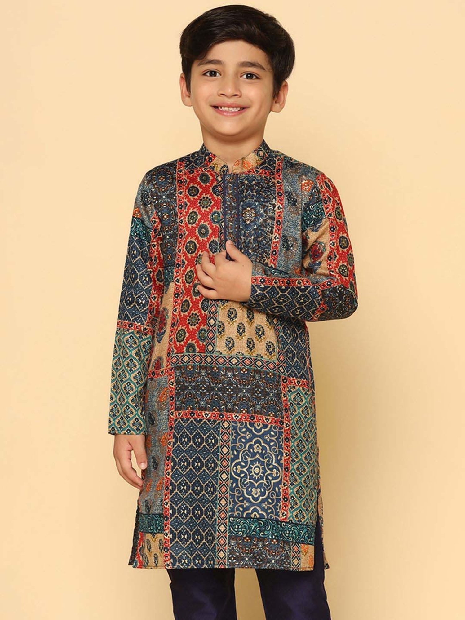 KISAH Kids Multicolor Cotton Printed Full Sleeves Kurta
