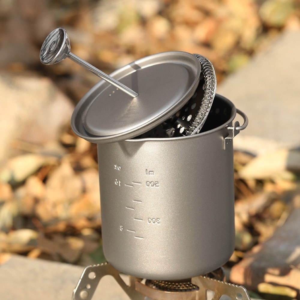 750ml Titanium Coffee Cup Mug French Press Pot Coffee Maker with Lid Outdoor Camping Cooking Pot