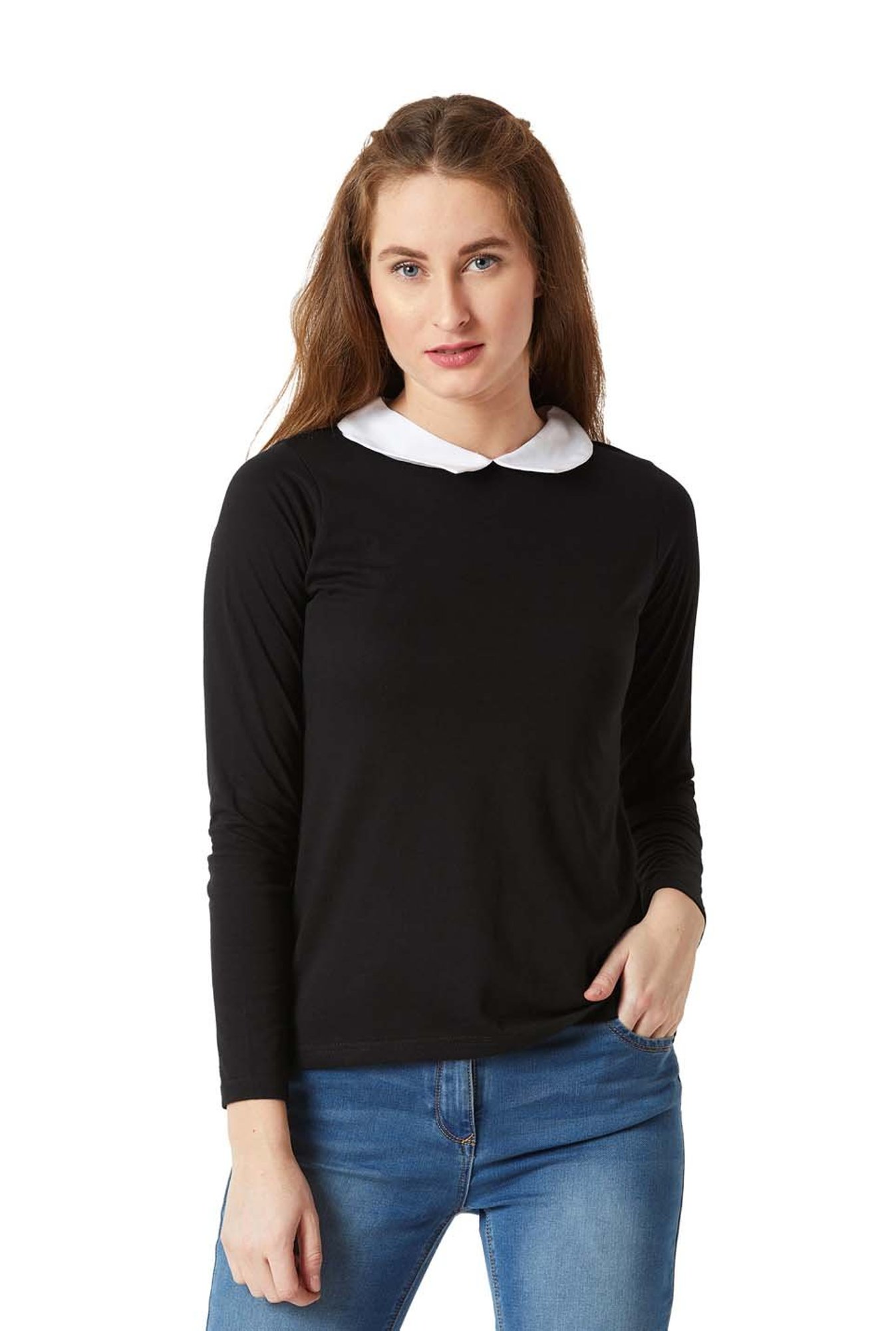 Miss Chase Black Cotton Regular Fit Top