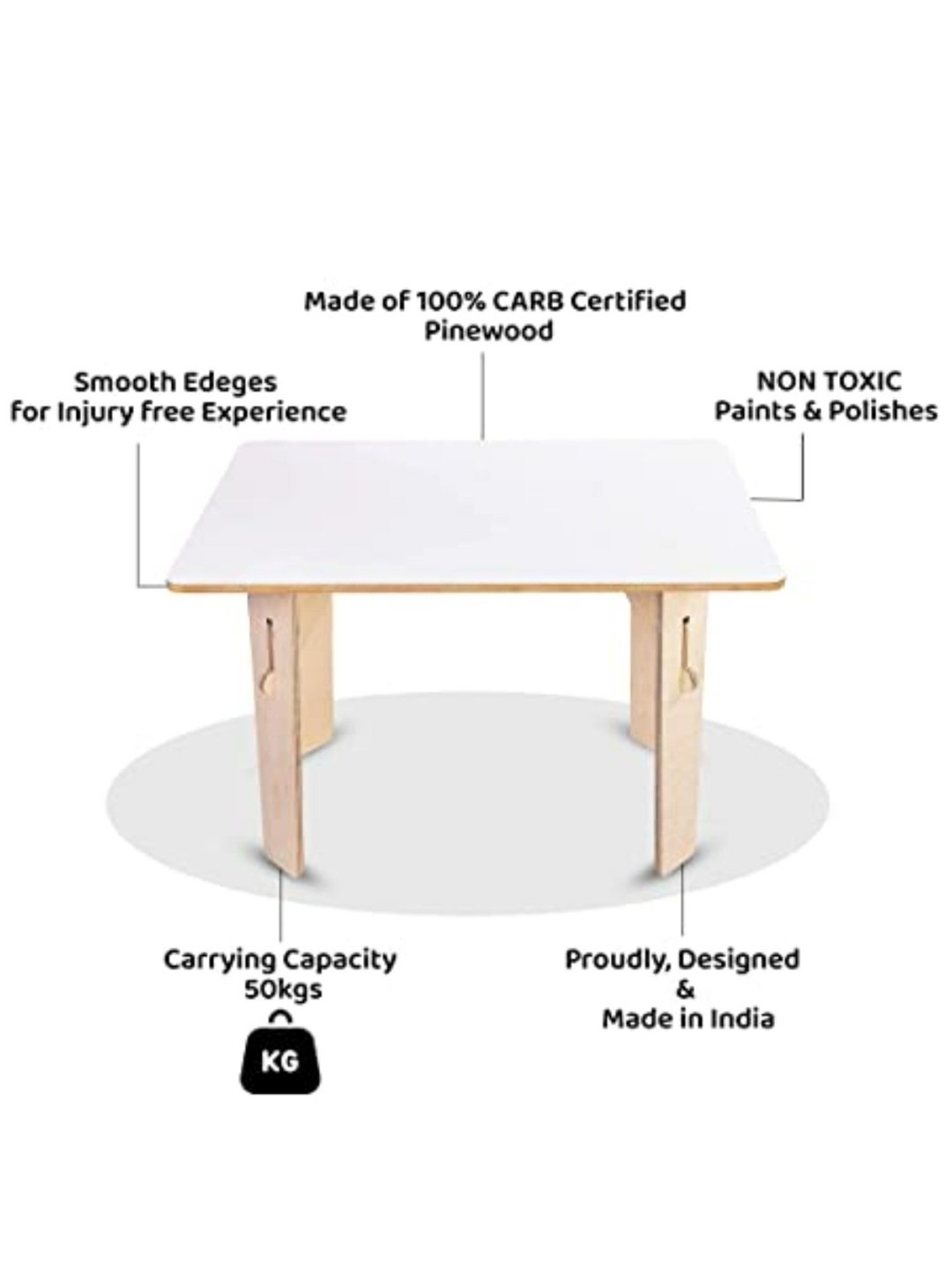 Kiddery White Montessori Inspired Rectangle Wooden Table for Kids (Age 3-8 years)
