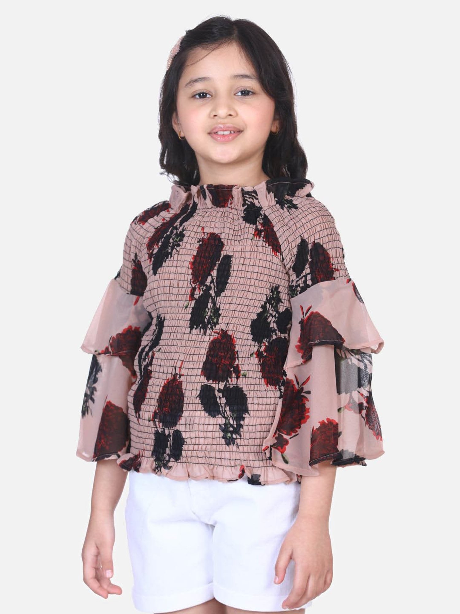 Lilpicks Kids Brown Printed Full Sleeves Top
