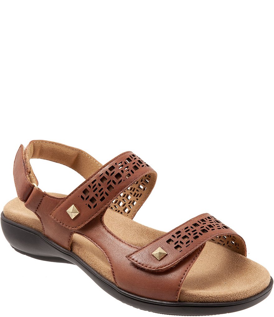 Trotters Romi Cutout Leather Adjustable Hook and Loop Footbed Sandals