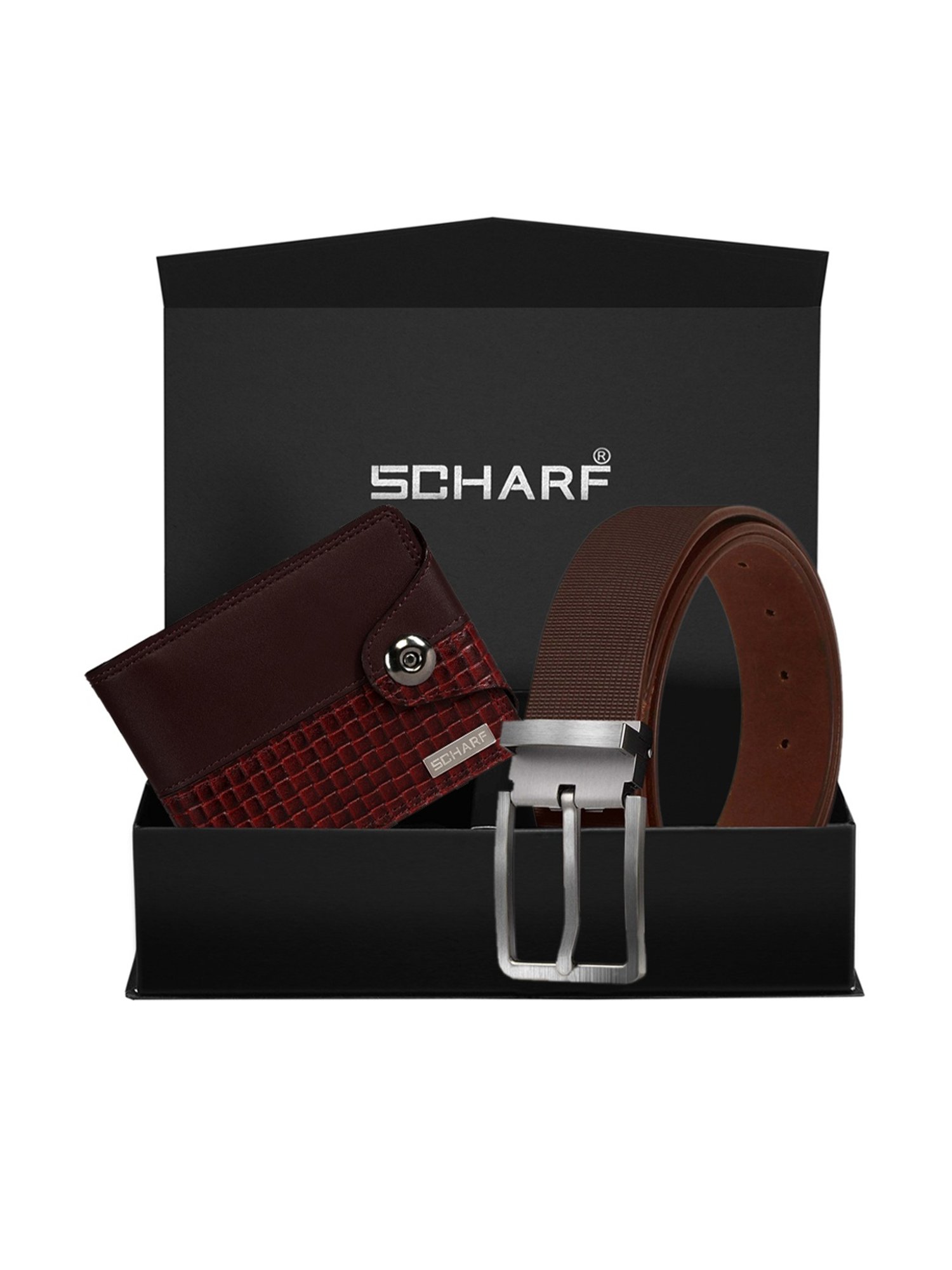 Scharf Brown Leather Set Of Waist Belt And Wallet For Men