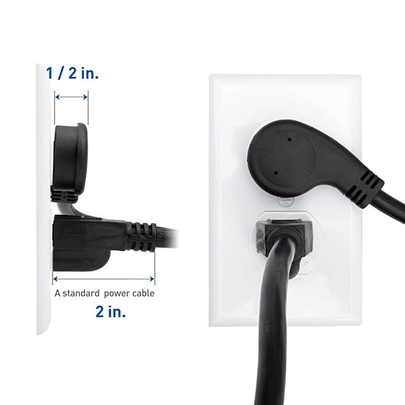 2-Pack 16 AWG Low Profile Right Angle Power Cord (Power Cable) 15 Feet (NEMA 5-15P to Angled IEC C13)