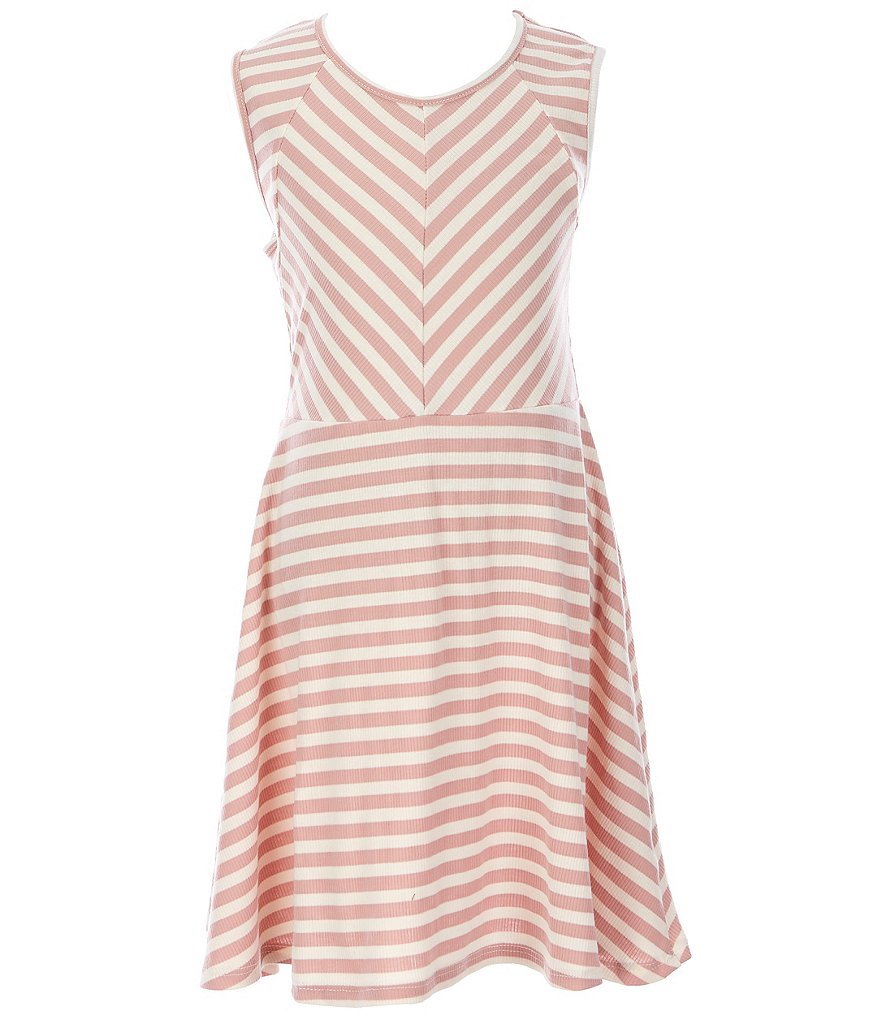 Beautees Big Girls 7-16 Miter-Stripe Fit-And-Flare Dress