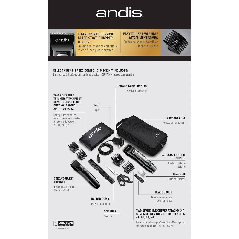 Andis Select Cut 5 Speed Combo Home Hair-Cutting Kit - 13ct