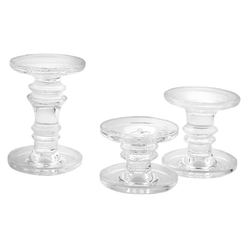 3pc Glass Pillar Candleholder Set - Diamond Star