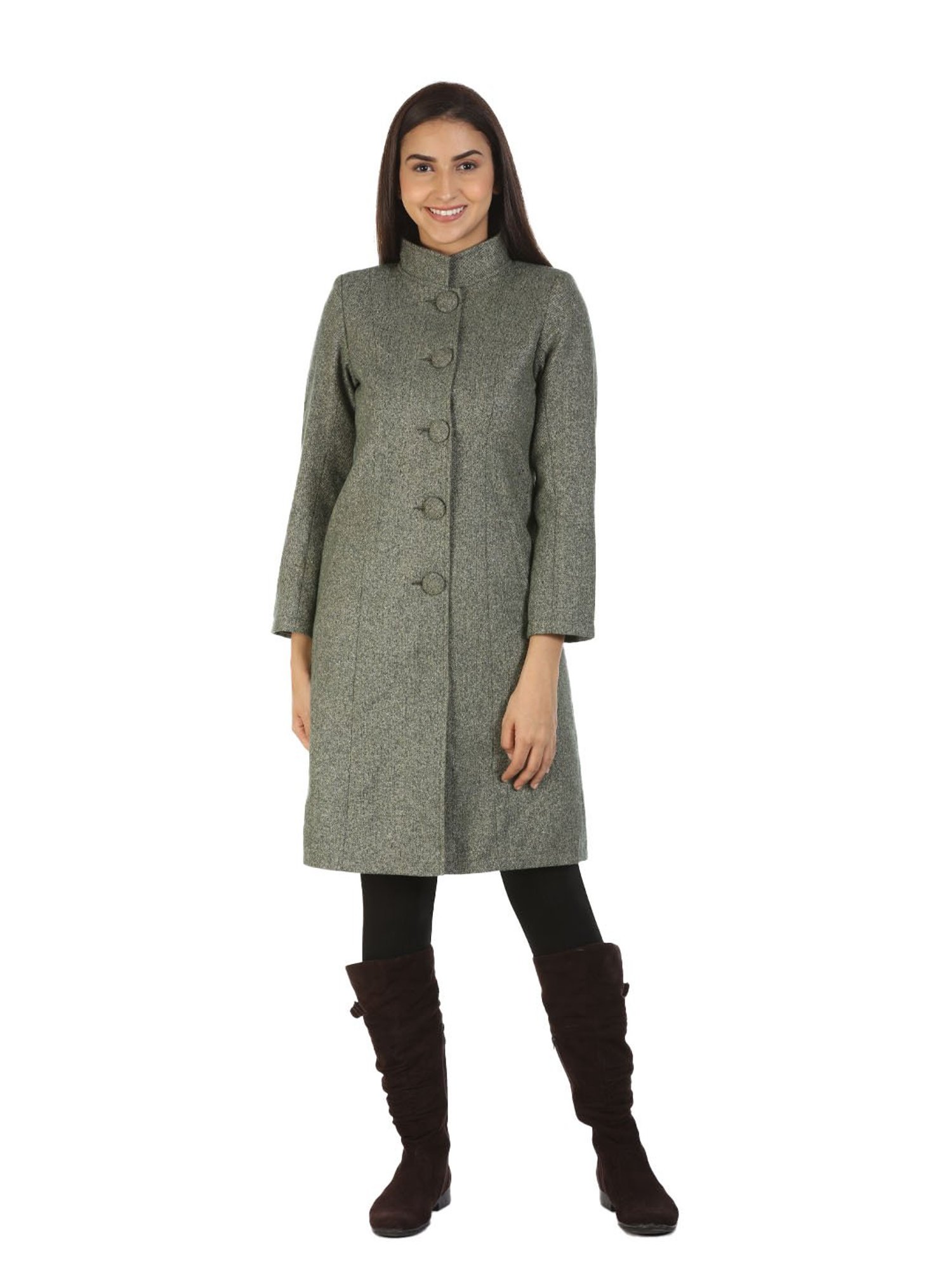 Mustard Grey Textured Overcoat