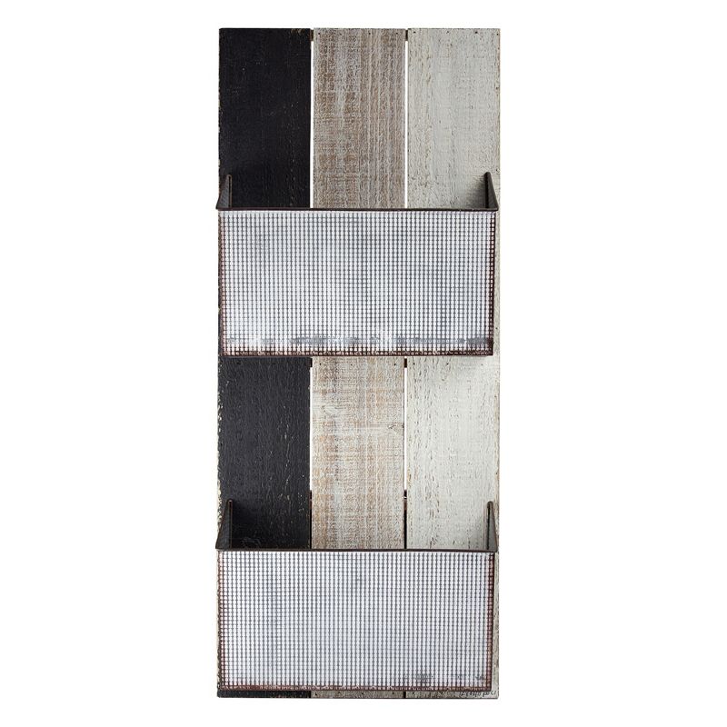 28" x 11.8" x 5.5" Double Pocket Galvanized Metal and Wood Wall Rack and Organizer - American Art Decor