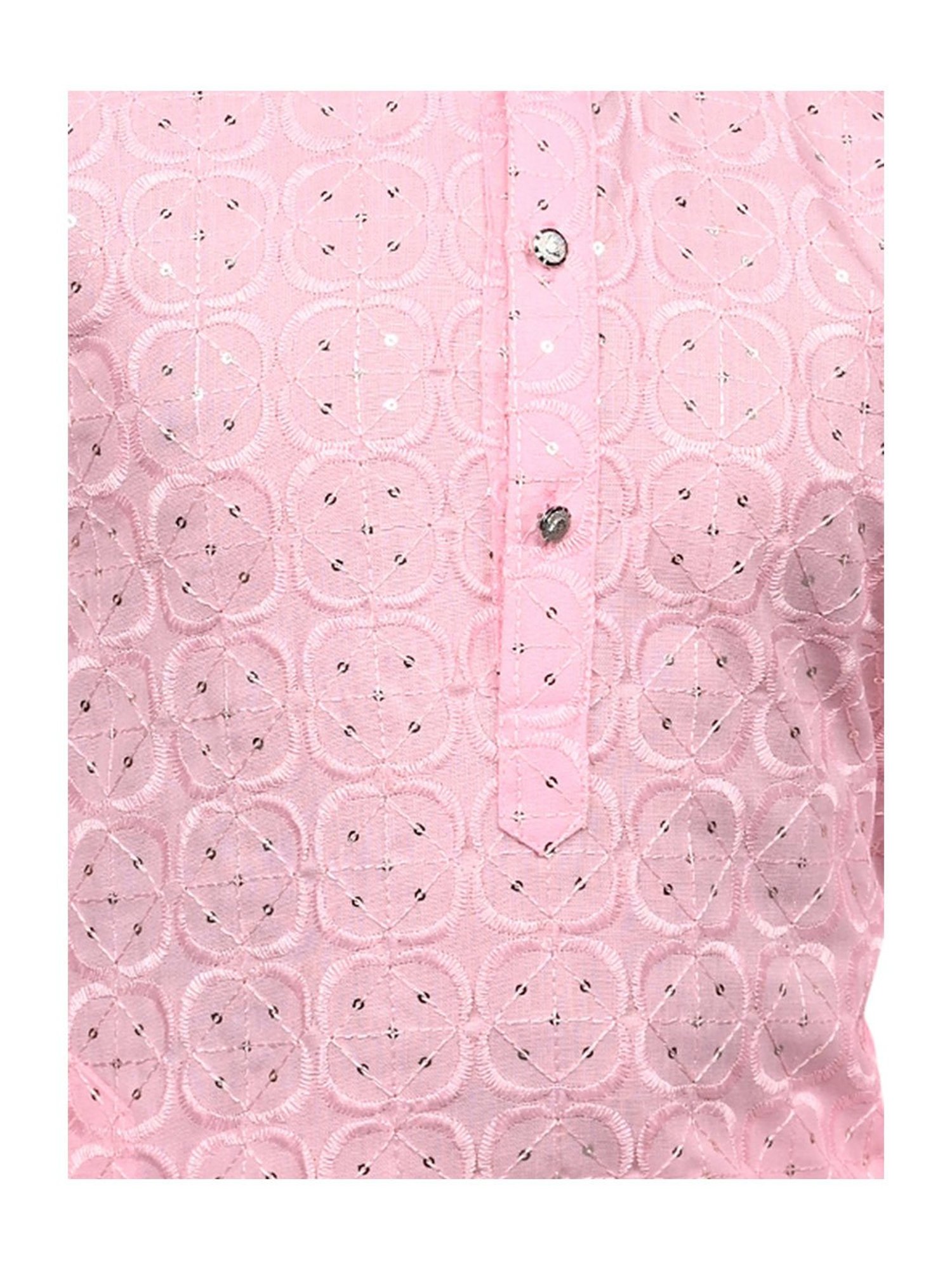 Ahhaaaa Kids Light Pink & White Embellished Full Sleeves Kurta With Pyjamas