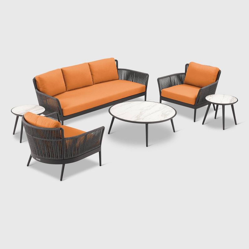 6pc Nette Sofa Club Chairs Patio Seating Set Black/Orange - Oxford Garden