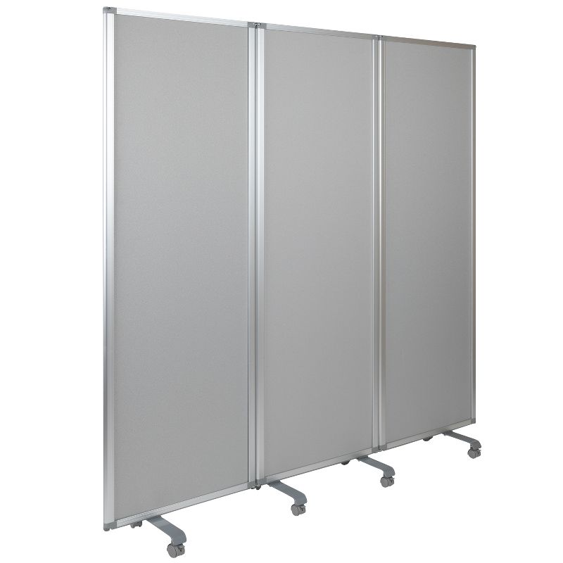 Emma and Oliver Mobile Whiteboard/Cloth 3 Section Partition with Locking Casters, 72"H x 24"W