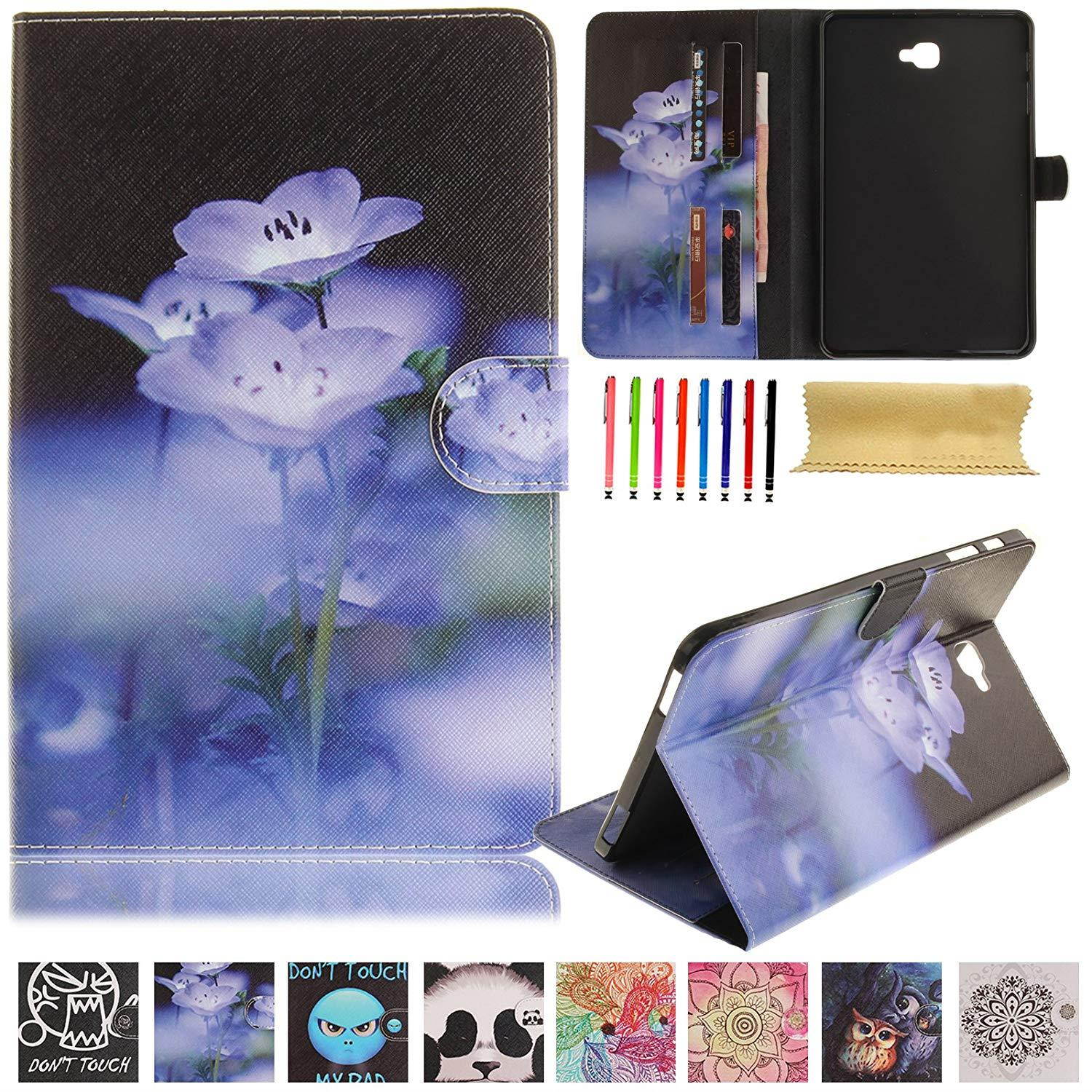 Galaxy Tab A 10.1 T580 Case,UUcovers Cute Cartoon PU Leather Protective Magnetic Closure Flip Stand Wallet Case for Samsung Galaxy Tab A 10.1 T580-Blue Flower