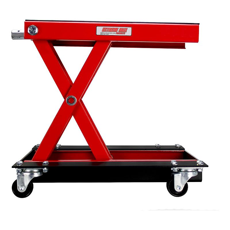 Extreme Max 5001.5059 Wide 1100 Pound Motorcycle Scissor Platform Hoist Stand Crank Lift Jack for Dirt Bikes, ATVs, Scooter Repairs