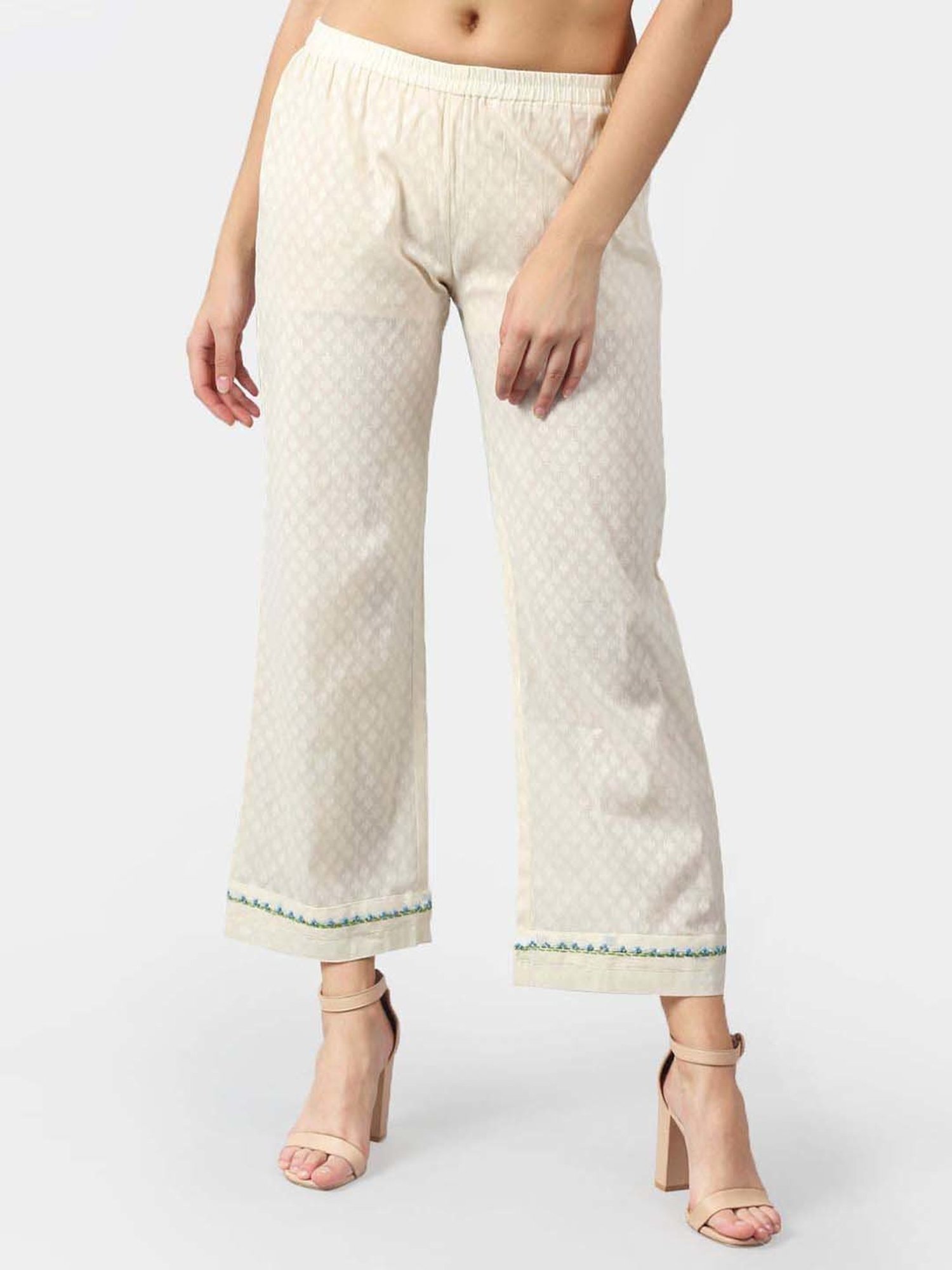 DART STUDIO White Cotton Embroidered Palazzos