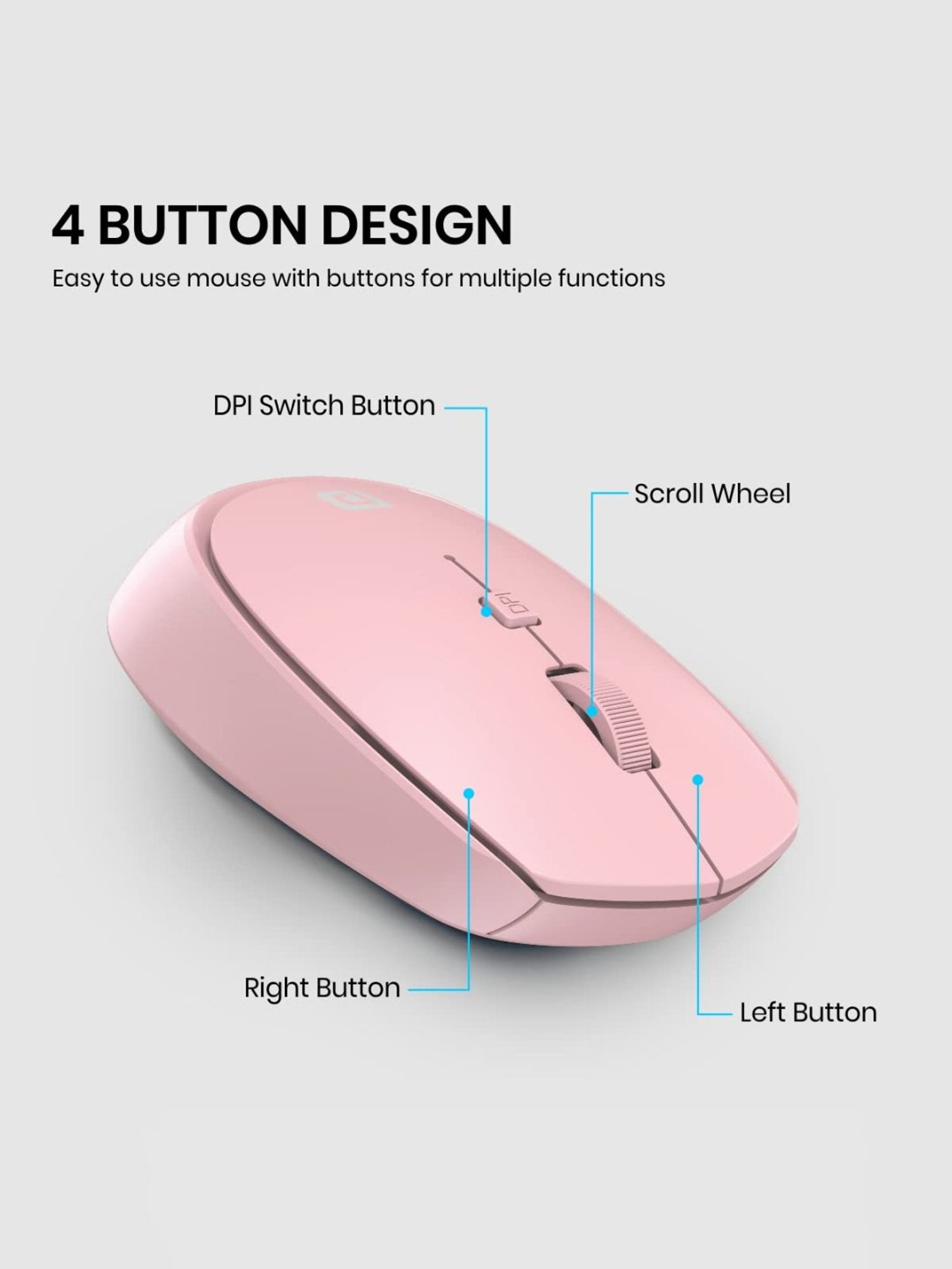 Portronics Toad 23 Wireless Optical Mouse with 2.4GHz, USB Nano Dongle, Optical Orientation (Pink)