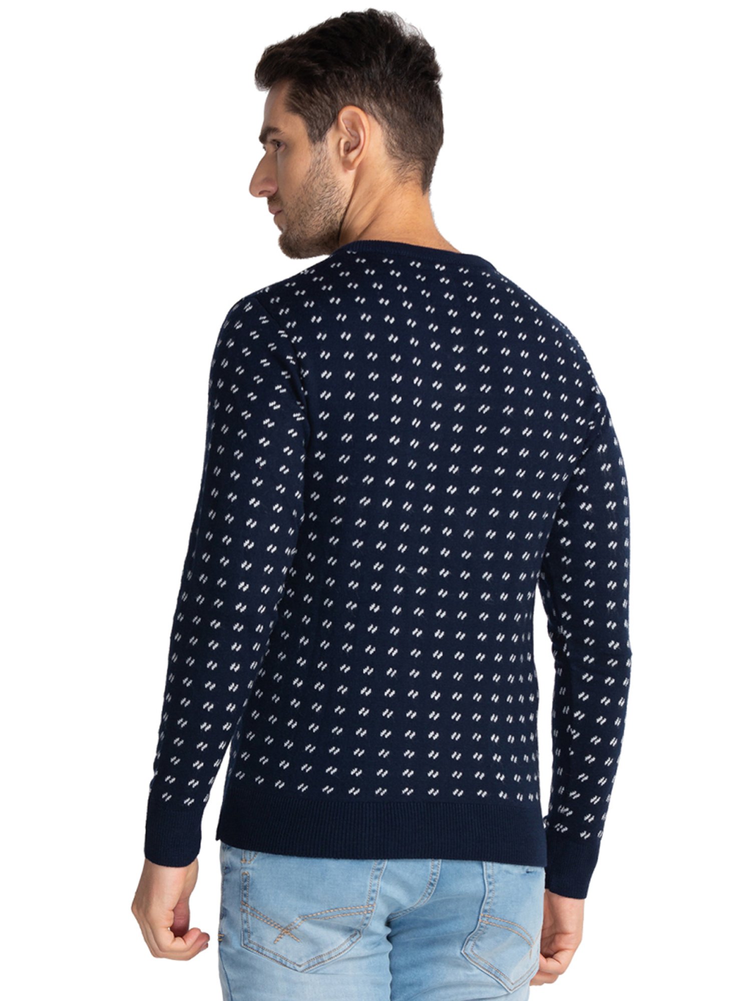 Parx Blue Regular Fit Printed Sweaters