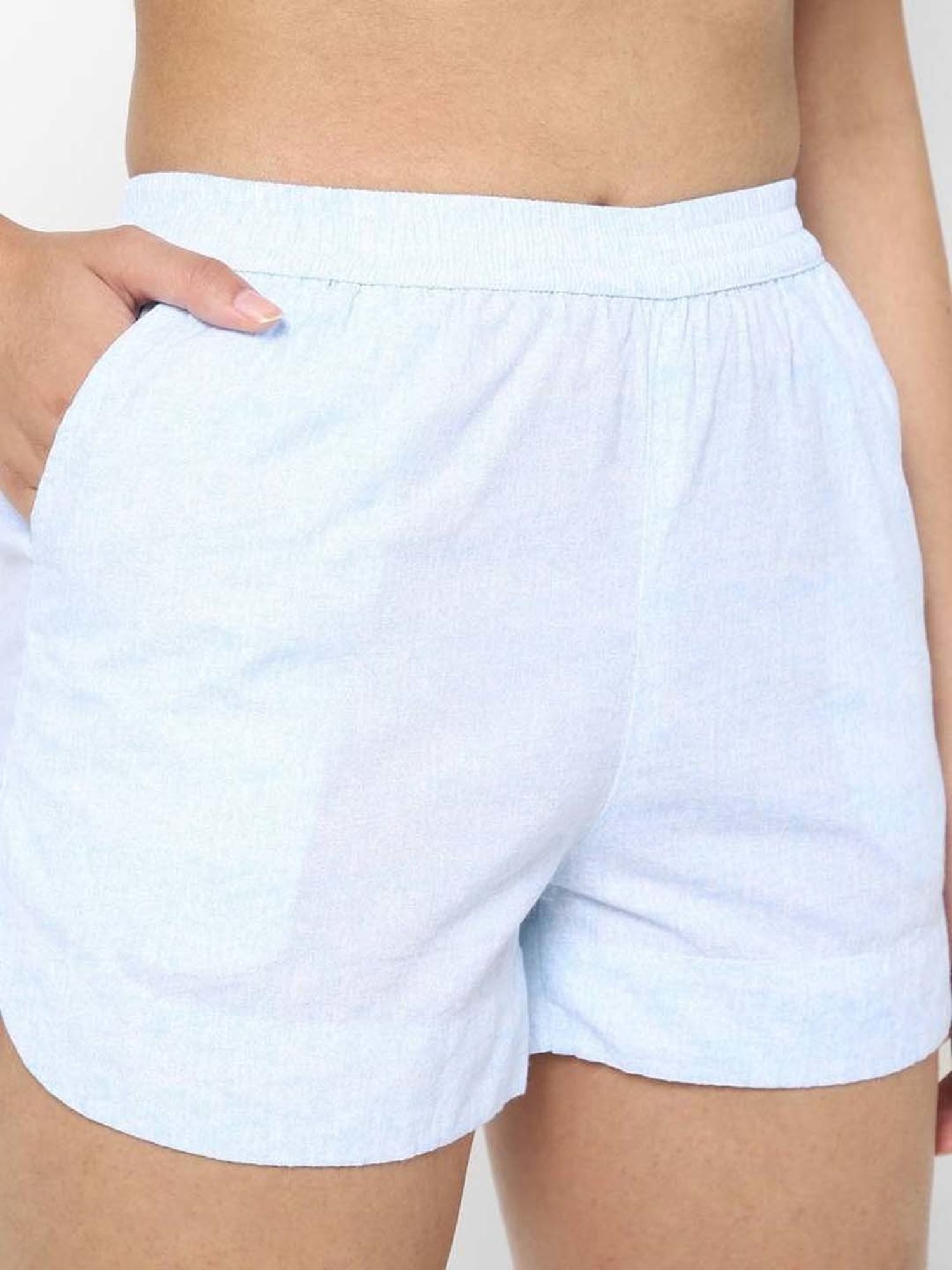 VASTRADO Powder Blue Cotton Mid Rise Shorts