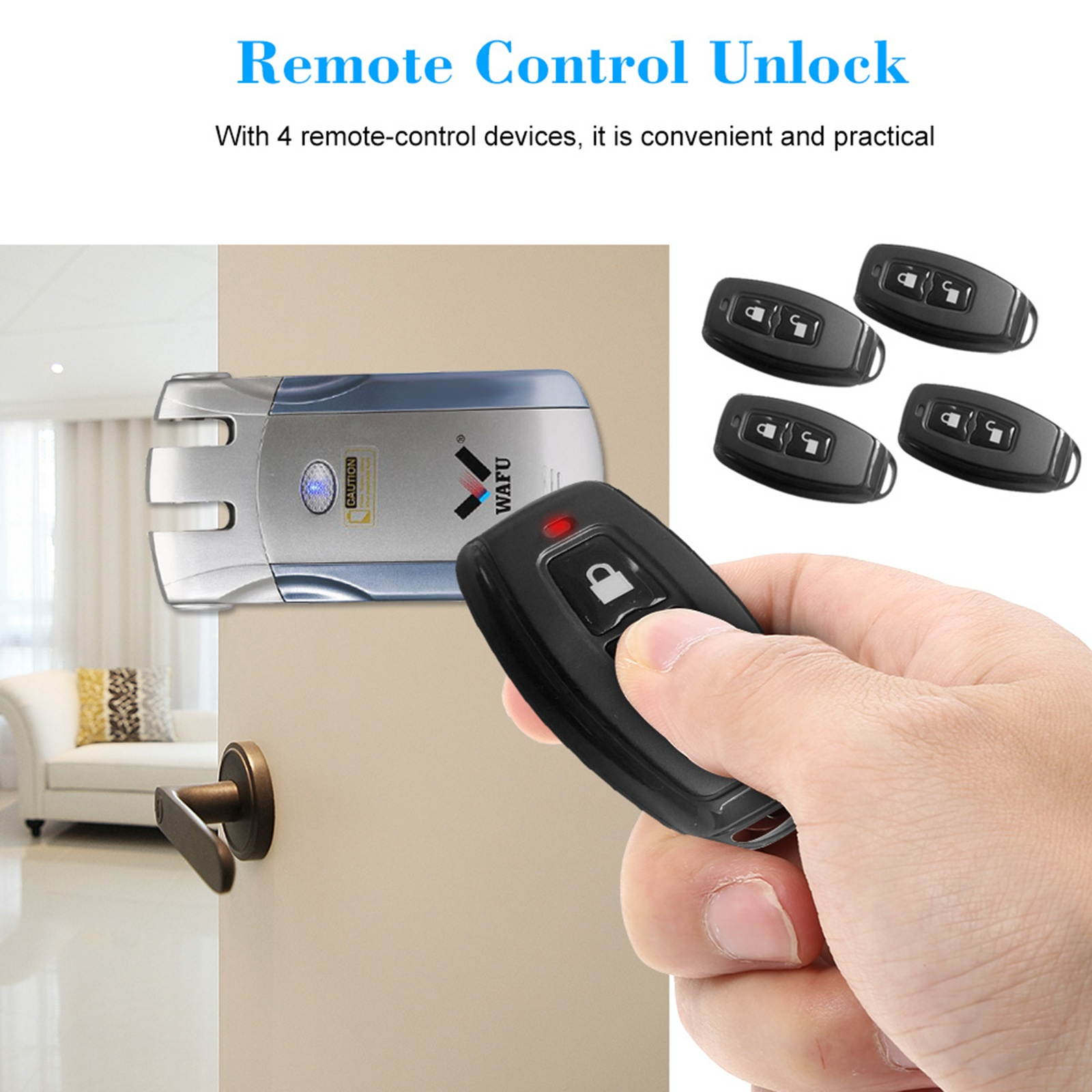 WAFU WF-018 Wireless Remote Control Lock Security Invisible Keyless Door Entry Intelligent Lock Zinc Alloy Metal with 4 Remote Keys Smart Home Villa Office Access Control Security System