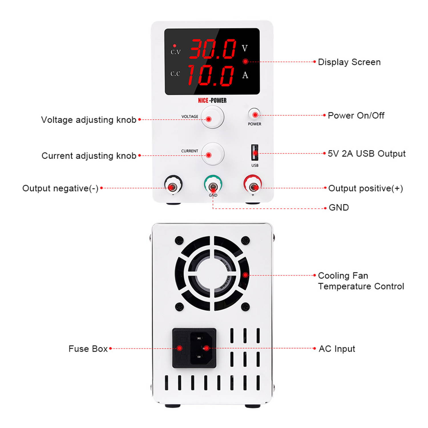 110V 0-30V 0-10A DC Power Supply Voltage-stabilized Source Regulated Power Supply Stabilized Voltage Supply CV & CC Dual Output Modes 3-digit High Precision LED Display