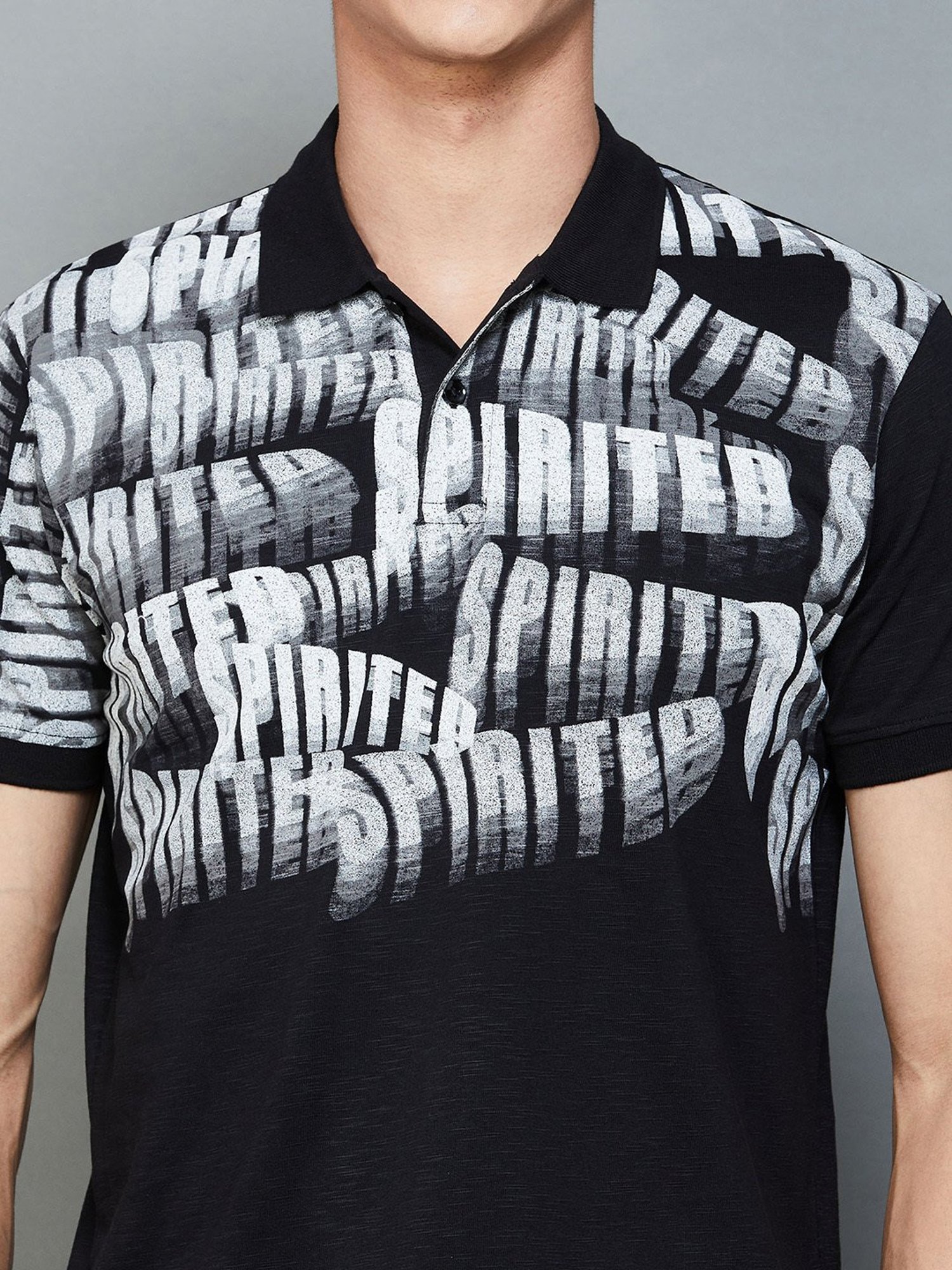 Forca by Lifestyle Black Regular Fit Printed Polo T-Shirt