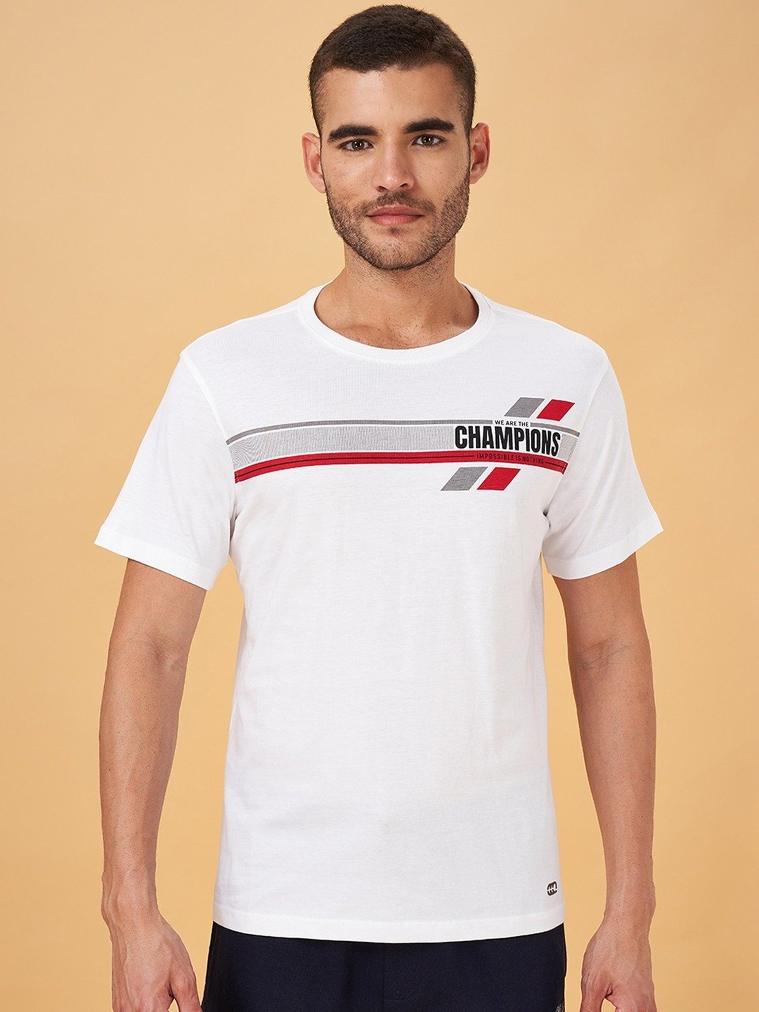 Ajile by Pantaloons White Cotton Slim Fit Printed T-Shirt