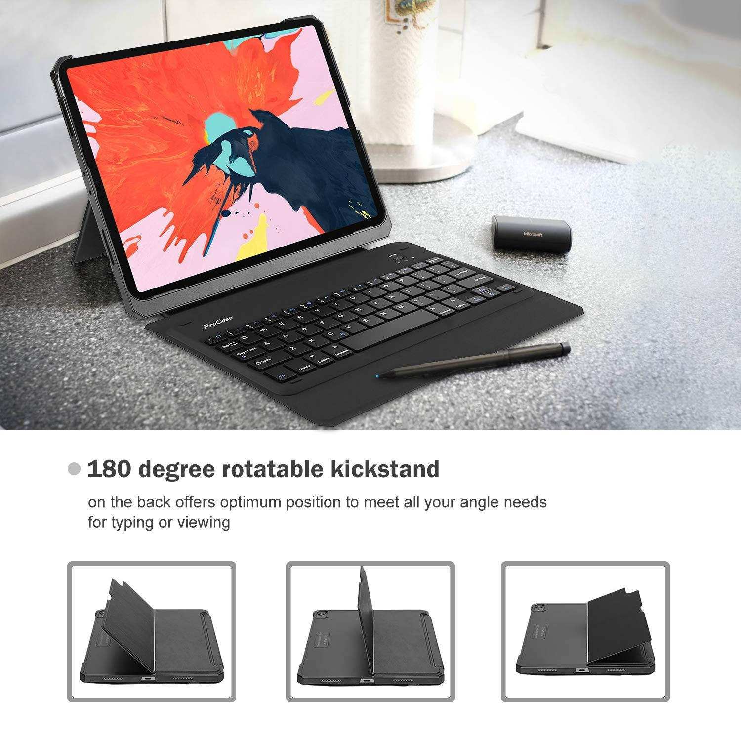 ProCase iPad Pro 11 Keyboard Case 2018, Detachable Wireless Keyboard Case with Kickstand [Support Apple Pencil Charging] Slim Multi Angle Stand Cover Case for Apple iPad Pro 11 Inch 2018 &ndash;Black