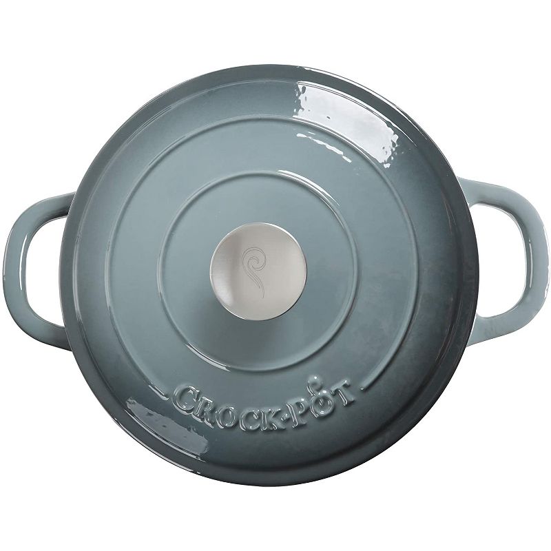 Crock-Pot 5 Quart Capacity Round Enamel Cast Iron Covered Dutch Oven Kitchen Cookware with Matching Self Basting Lid, Slate Gray