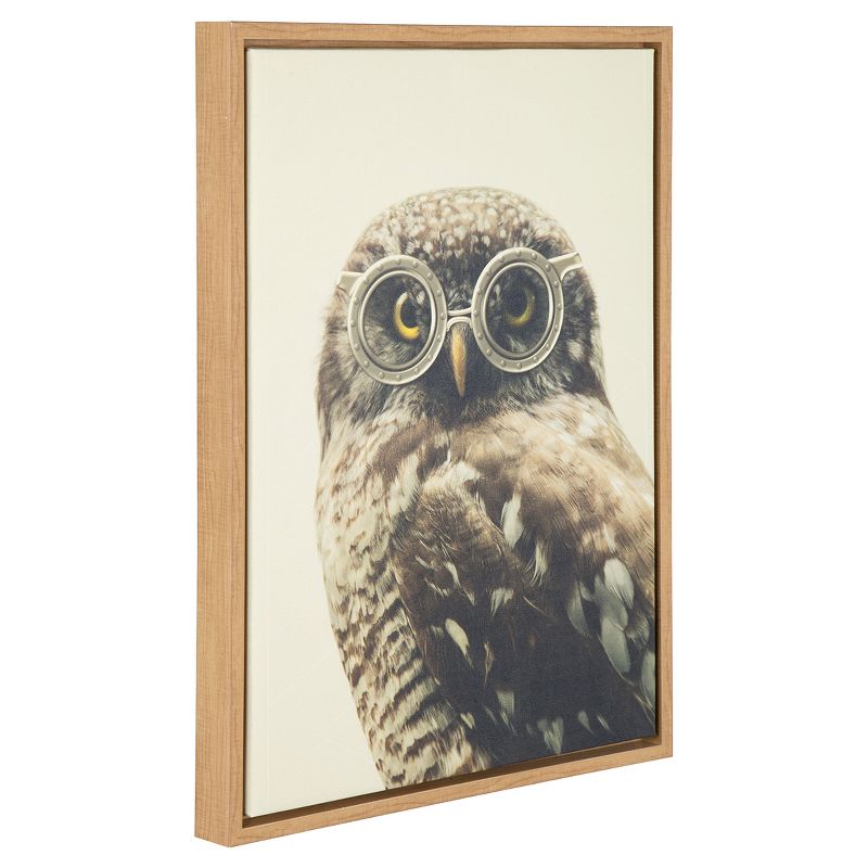 Owl Wearing Glasses Framed Canvas Art Natural (24"x18") - Uniek