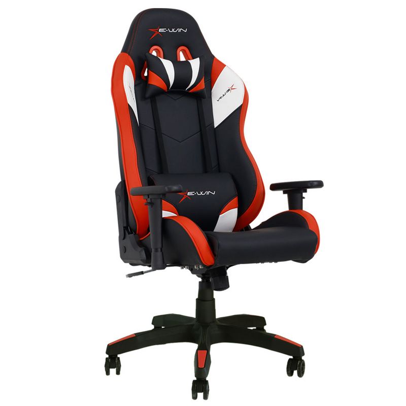 E-Win Calling Series Ergonomic Computer Gaming Home Office PU Leather Tall Back Chair with Pillows, Black and Red