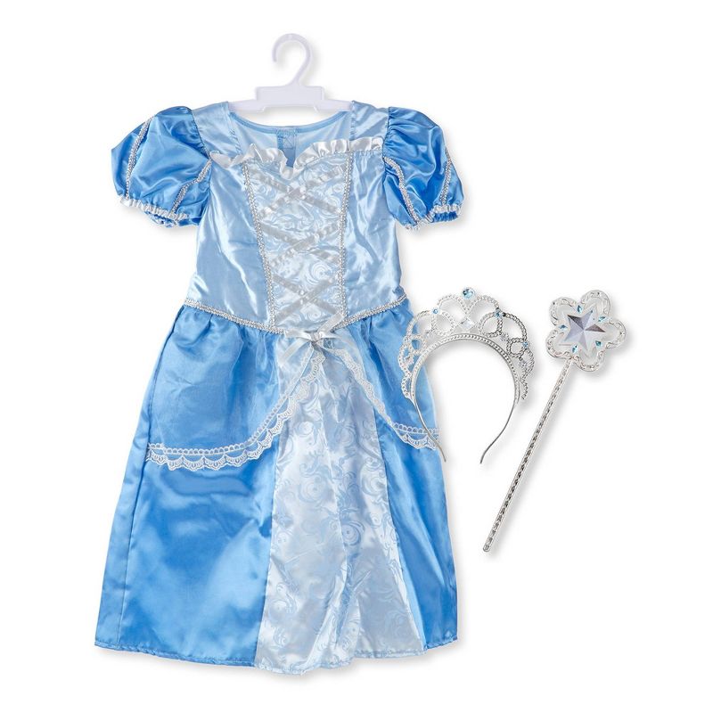 Melissa & Doug Royal Princess Role Play Costume Set (3pc) - Blue Gown, Tiara, Wand