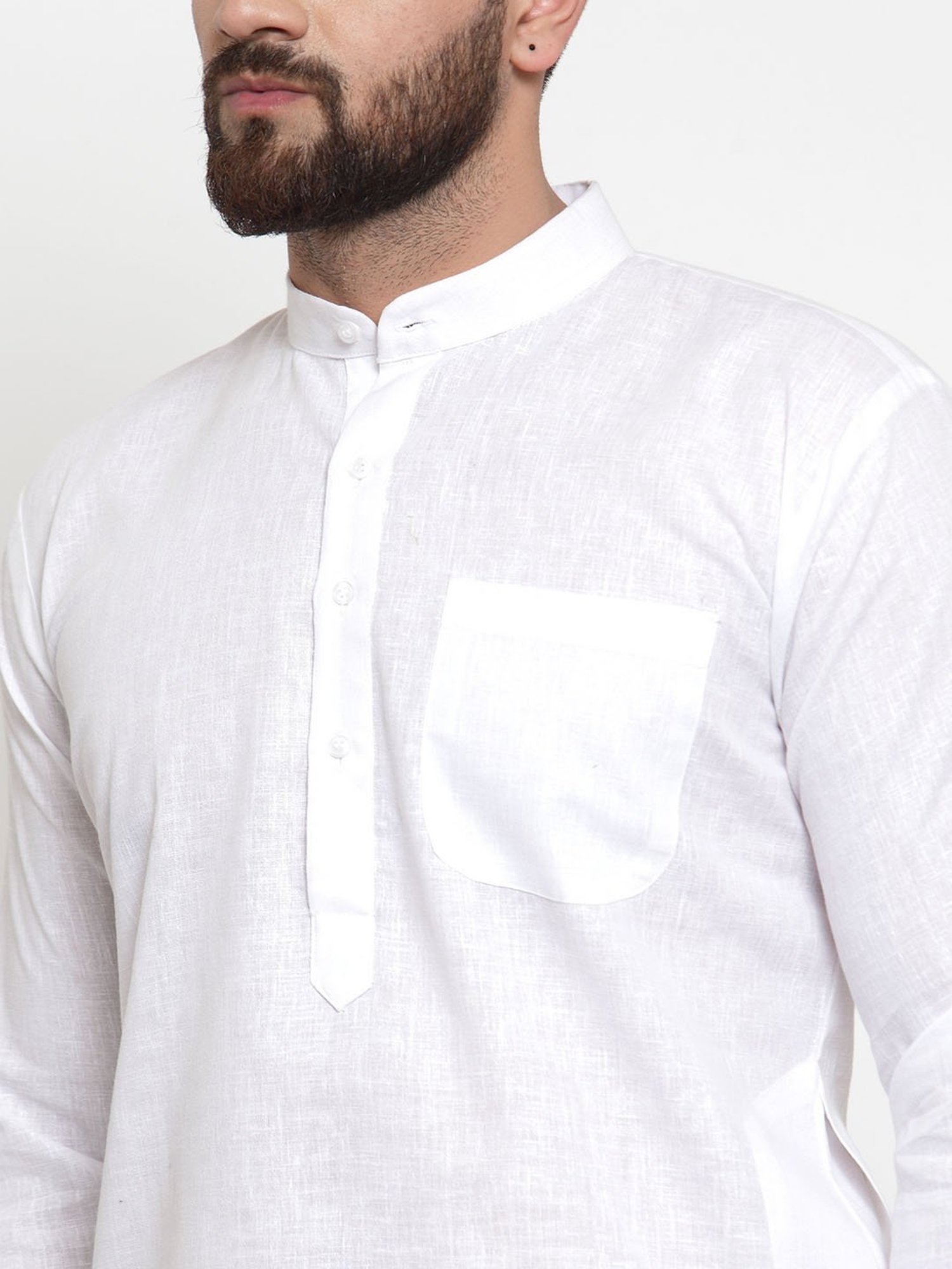 Jompers White Cotton Regular Fit Self Pattern Kurta