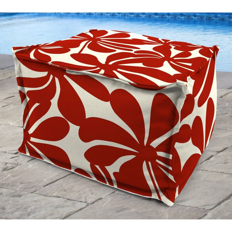 Outdoor Bean Filled Pouf/Ottoman In Twirly American Red  - Jordan Manufacturing