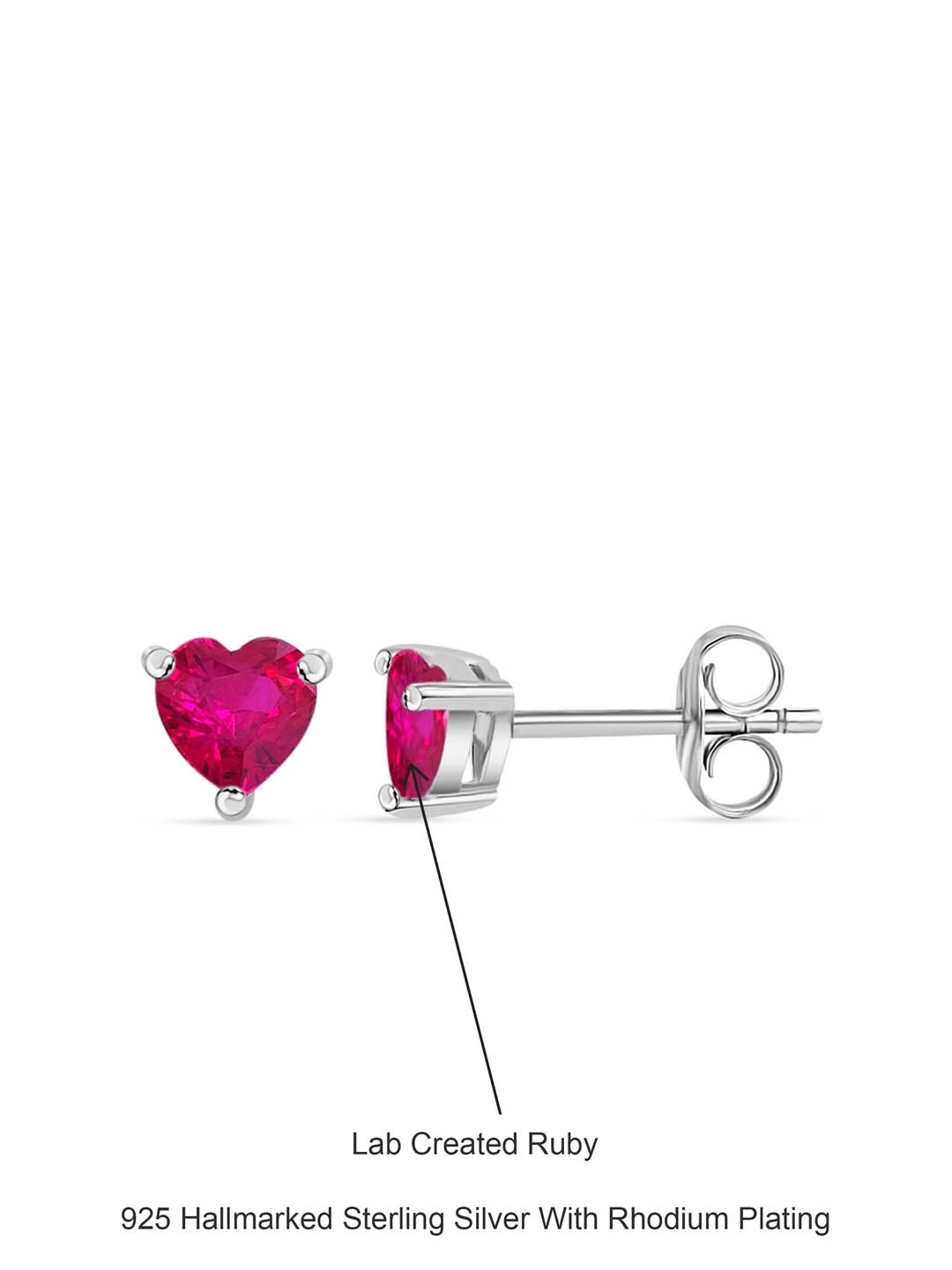 925 Silver Heart Red Ruby Stud Earrings for Women & Girls