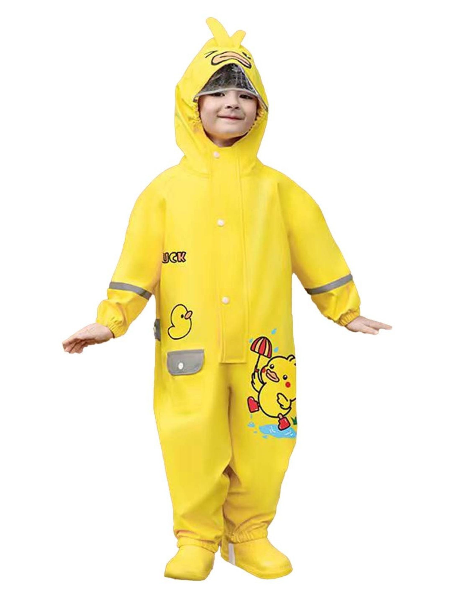 Little Surprise Box Kids Yellow Printed Full Sleeves Raincoat