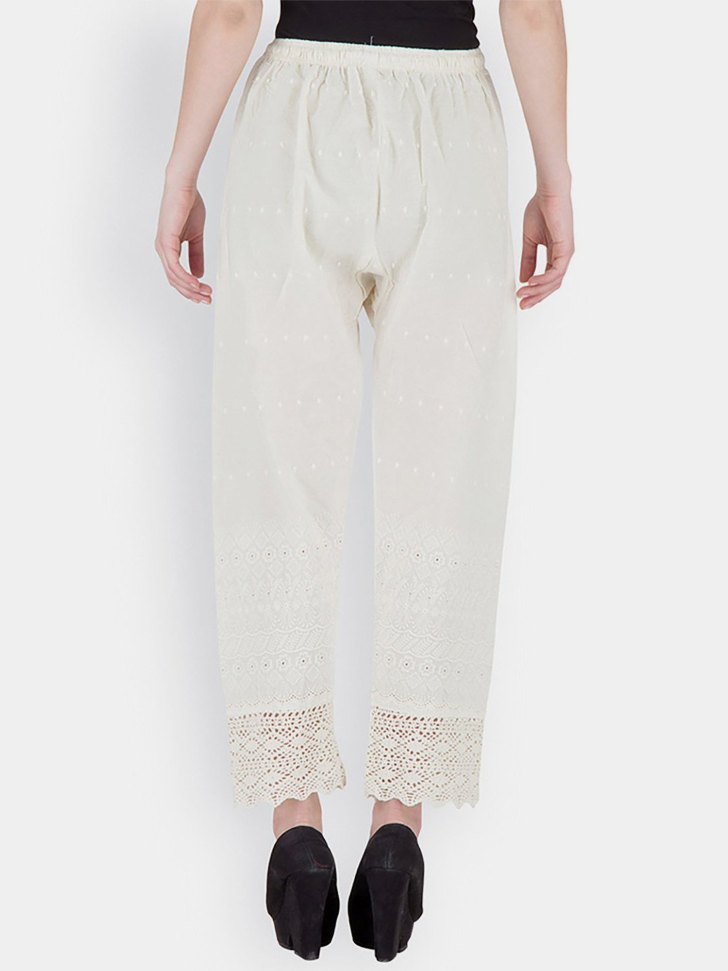 Castle Off-White Cotton Embroidered Palazzos