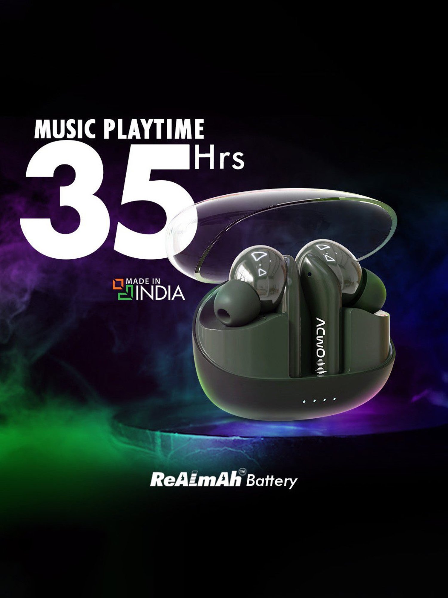 ACwO DwOTS 535 In Ear BT Earbuds with 35H Playtime & BasS BooM X Sound (Moss Green, True Wireless)