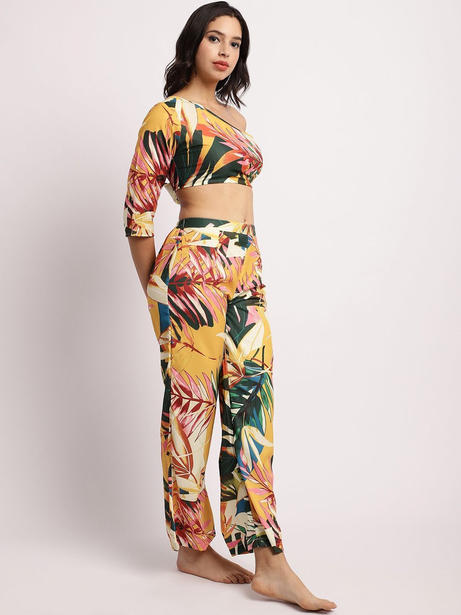 Erotissch Yellow & Green Printed Beachwear Co-Ord Set