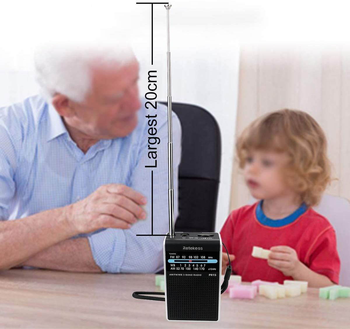 Retekess PR15 Weather Radio NOAA Emergency Radio with AM FM Transistor Analog Radio Support Headphone Jack 2AAA Battery Hand Strap (Silver Black)