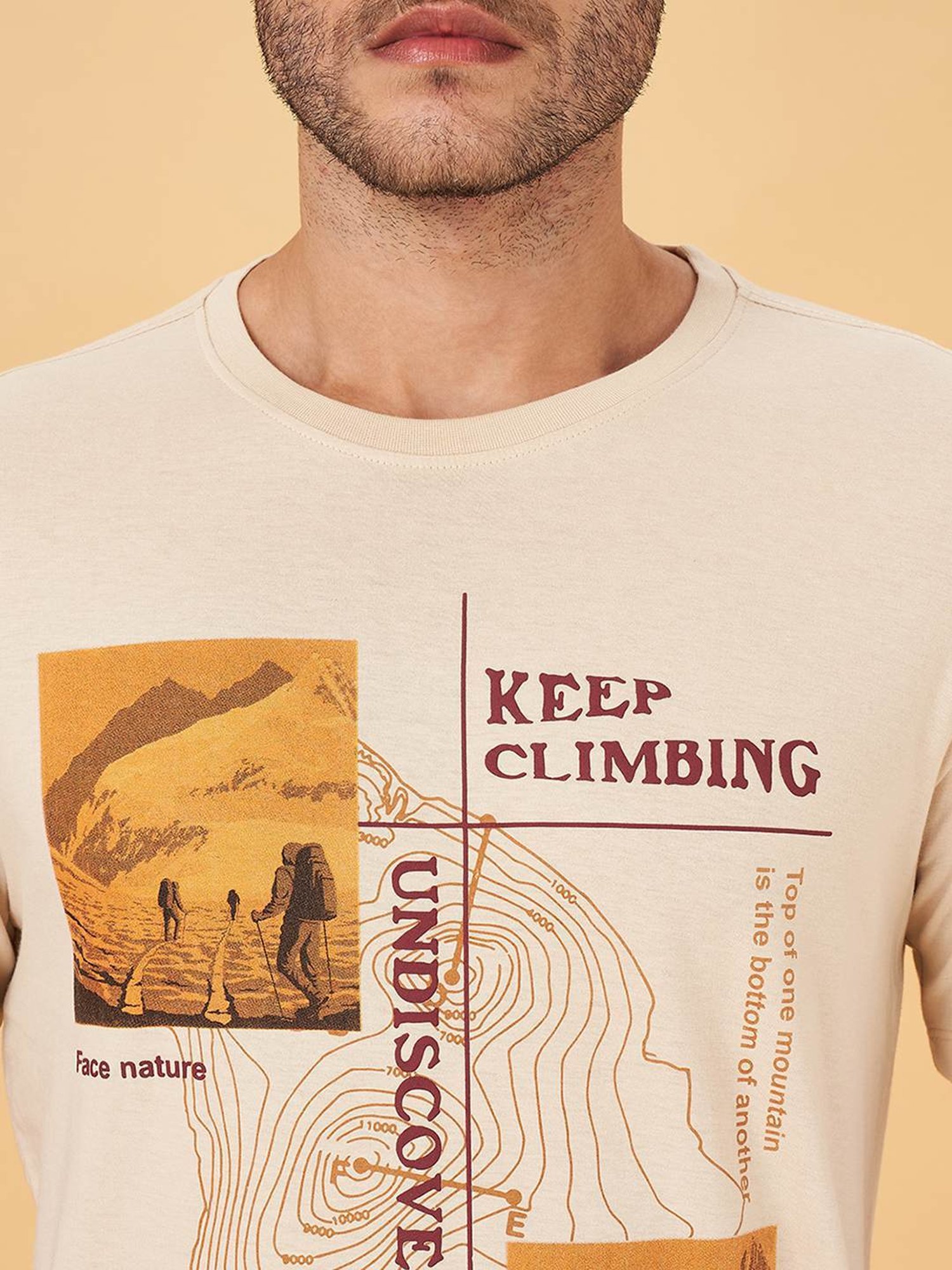 Urban Ranger by Pantaloons Beige Cotton Slim Fit Printed T-Shirt