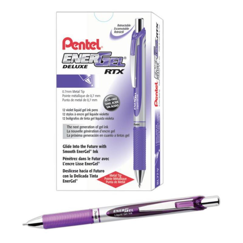 Pentel Gel Pen Retractable Metal Tip .7mm 12/BX Violet Barrel/Ink BL77VDZ