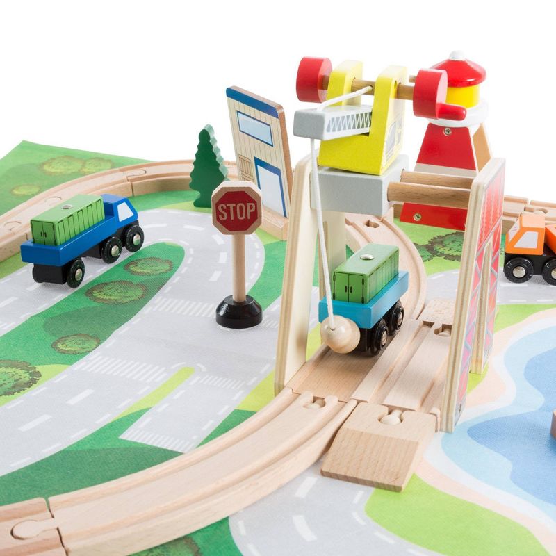 Hey! Play! Kids Deluxe Wooden Train Set with Play Mat