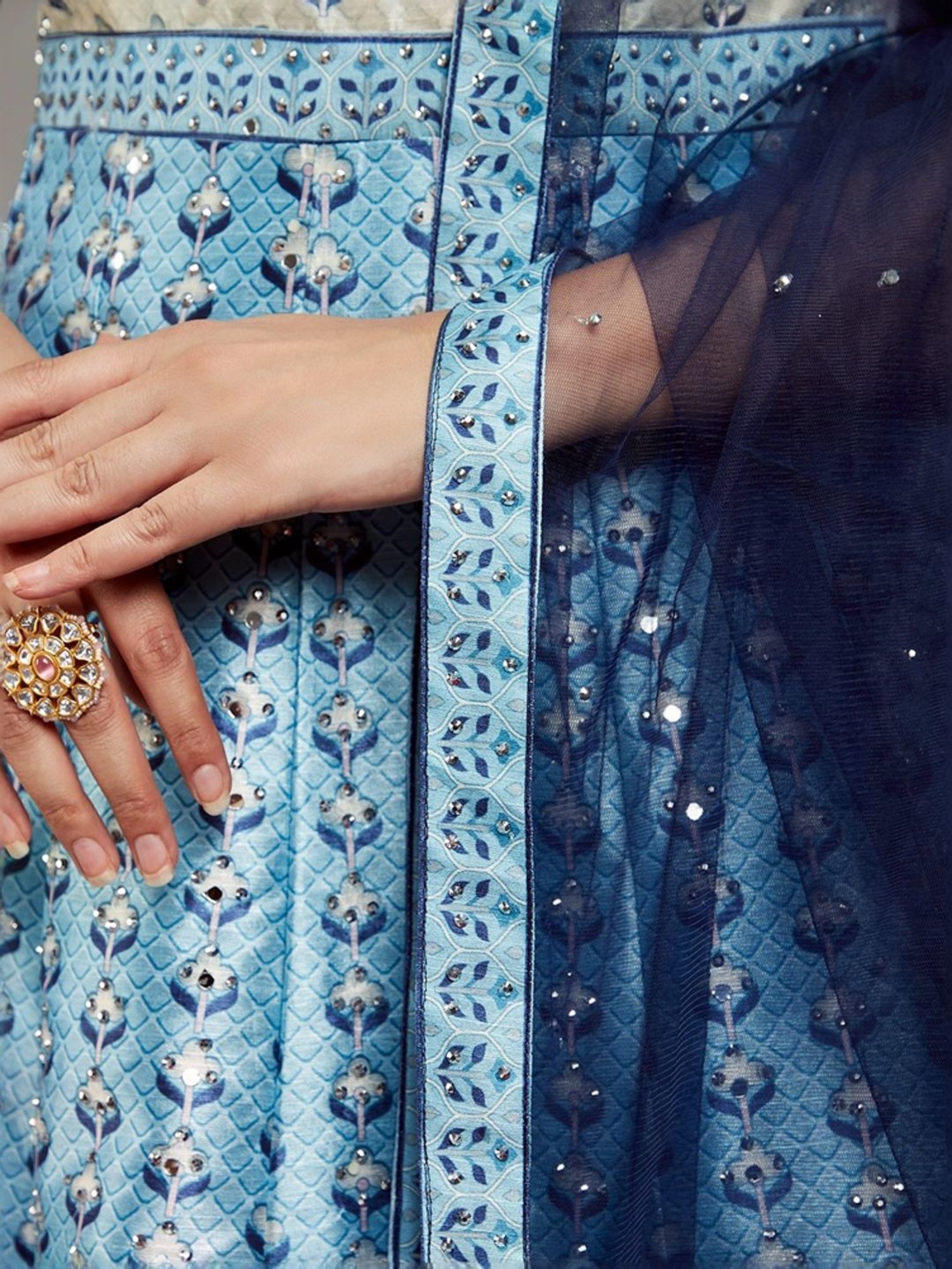 Libas Art Blue & White Printed Maxi Dress With Dupatta