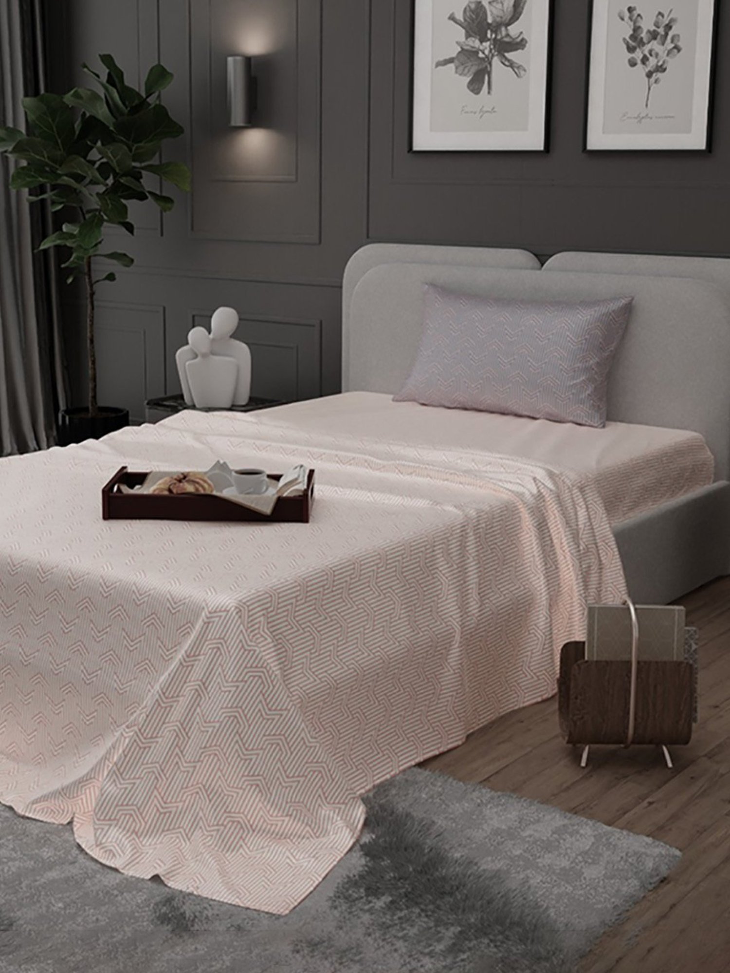 Stoa Paris Elegance Peach Polyester 300 TC Sateen Single Size Bed Sheet With 1 Pillow Cover