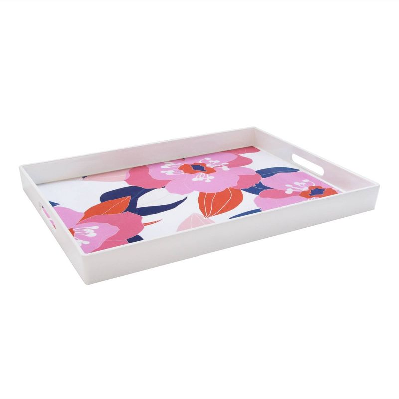 Trina Turk 19" x 14" Plastic Floral Rectangle Tray Pink/White