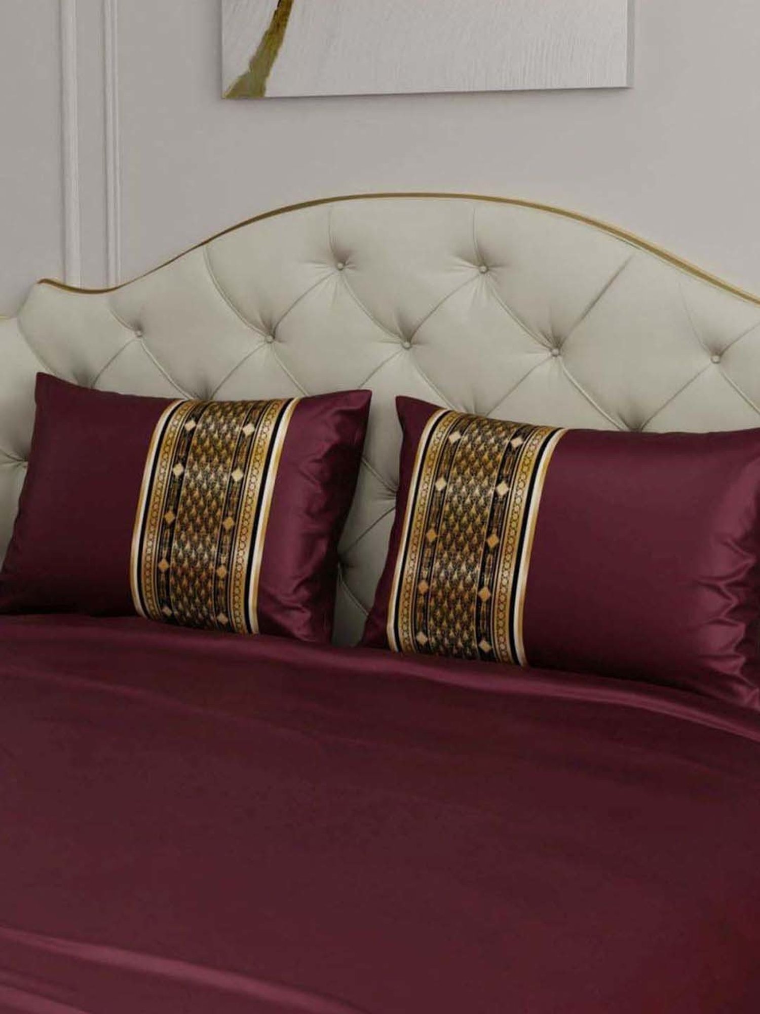 Stoa Paris Versailles Maroon 300 TC Sateen Royal Treasures Double Bed Sheet with 2 Pillow Covers