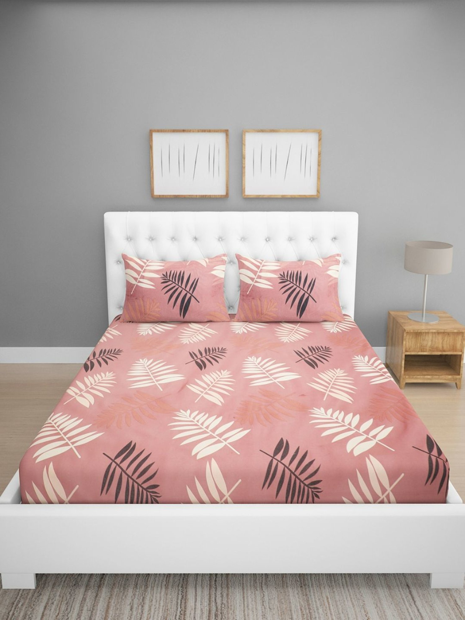 Romee Floral Grey 144 TC Cotton Queen Sized Bed Sheet with 2 Pillow Covers