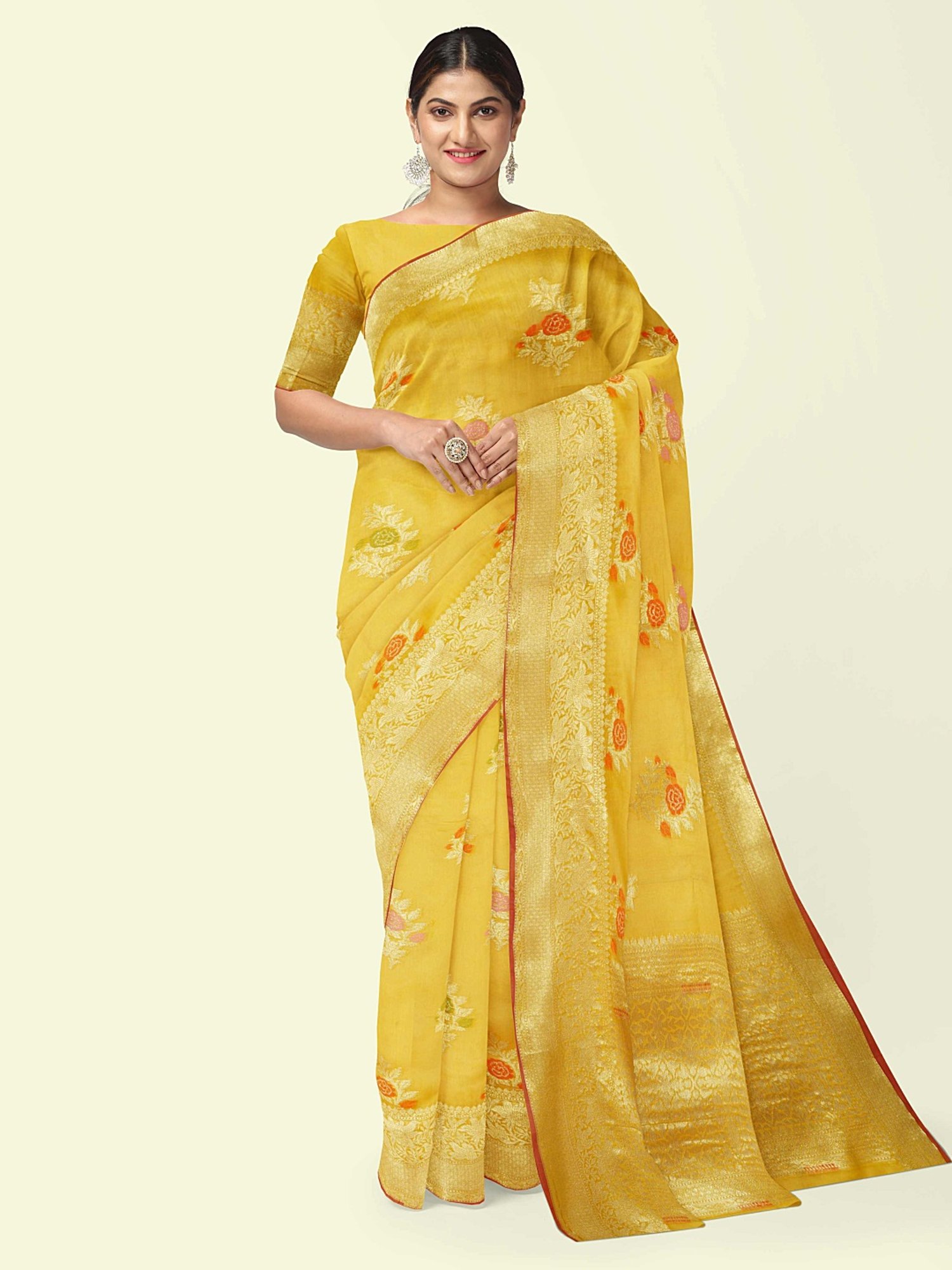 Banarasi Silk Works Yellow Woven Saree With Unstitched Blouse